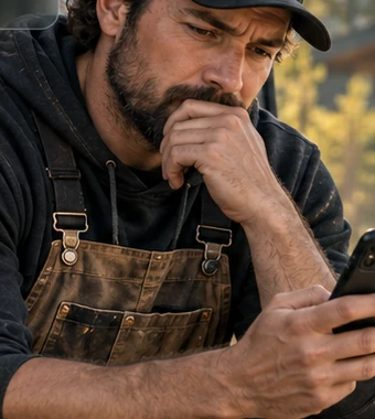 Illustrative Installer reviewing a message on a phone